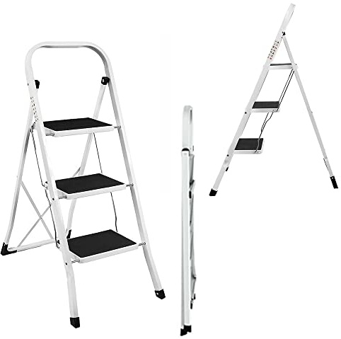 Aluminium Foldable 3-Step Ladder - Anti-Slip Mat, Lightweight, Heavy Duty, 330lbs Capacity