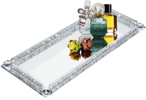 LFGKeng Crystal Glass Tray, 11.7x5.9 Silver Rectangular Perfume Tray