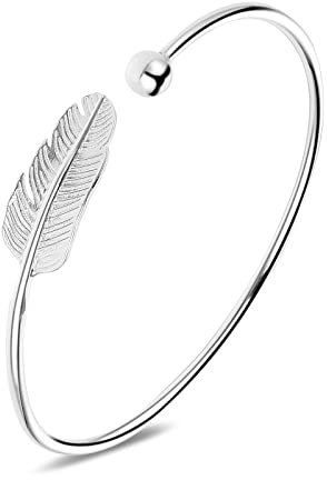 Abeillo Versilbert Feder Armreif Armband Einstellbar, Fidget Armband Armreif Schmuck ，Elegantes Federarmbandfür Frauen Mädchen Damen Geburtstag Valentinstag Neujahrs Geschenk