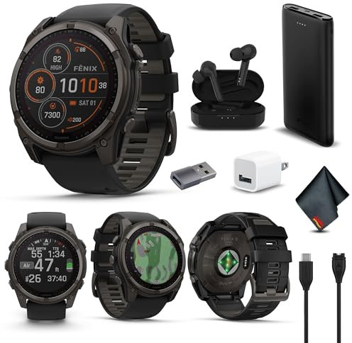 Garmin Fenix 8 Sapphire Smartwatch Solar 51mm (Carbon Gray) for Men Bundle