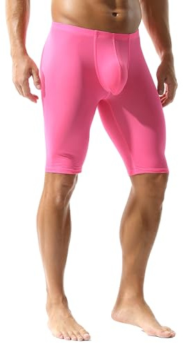 YOOBNG Men's Compression Shorts Middle Tight Pants Activewear Leggings Soft Yoga Shorts Trunks Pant Rose