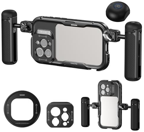 NEEWER 16 Pro Cage with Two Quick Release Side Handles, Phone Video Rig Kit with 67mm Filter Adapter, 17mm Lens Mount, T Mount Lens Adapter Compatible with iPhone 16 Pro (PA073+PA045E+PA045B)