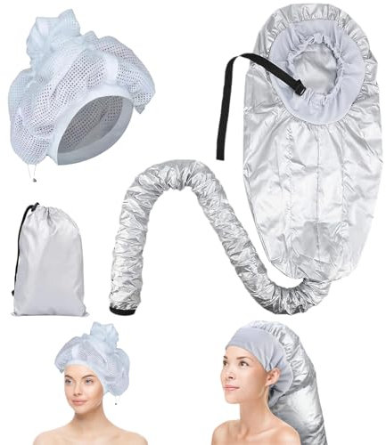 Dzmuero Trockenhauben für haare, Trockenhaube, Trockenhaube für locken, mit Haartrocknernetz, tragbare Haartrockner-Trockenhaube, Haartrockner mit langem Schlauch, zum Trocknen, Heizen (Silber)