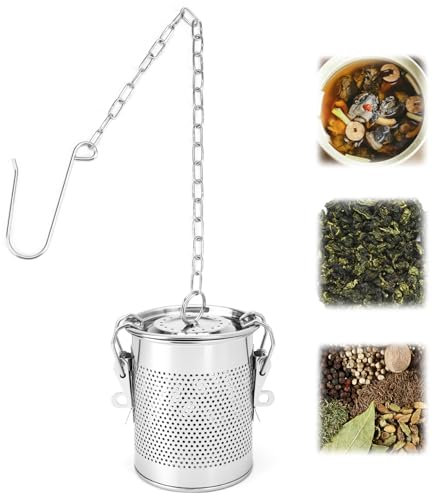 QWORK® Setaccio per spezie in acciaio inossidabile, versatile setaccio per filtro tè con catena di trasporto e gancio, filtro per spezie, per cucina e ristorante