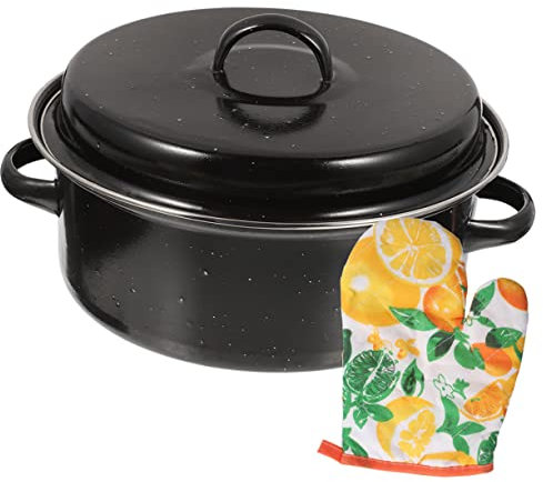DECHOUS Roaster Pan with Lid 26cm Enamel Cooking Pot Multi-Function Household Roasting Pan for Kitchen Roasted Sweet Potato and BBQ Use