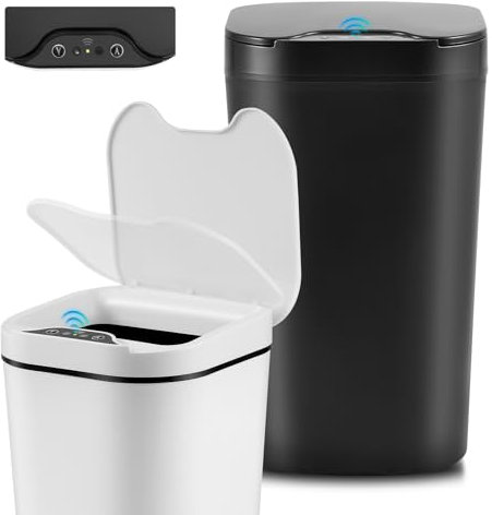MINENICE 12L Badezimmer Sensor Mülleimer 2er Set, Automatik Touchless Mülleimer mit Smart Sensor Wasserdicht Elektrischer Mülleimers mit Deckel für Büro Badezimmer Küchen Schwarz & Weiß