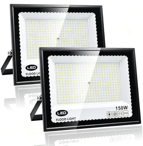 2 Piezas Focos LED Exterior 150W, Tkdaksy Blanco Frío 6500K Proyector LED Exterior, Resistente al Agua IP66 Foco Proyector LE D, 15000LM para Jardines, Patios, Garajes, Azoteas, Terrazas,Aparcamientos