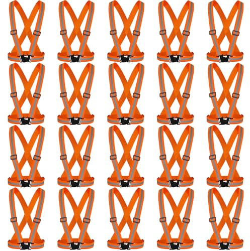 Hercicy 20 Pcs Reflective Vest High Visibility Safety Vests, Adjustable Running Gear Straps Lightweight Reflector for Construction (Orange)
