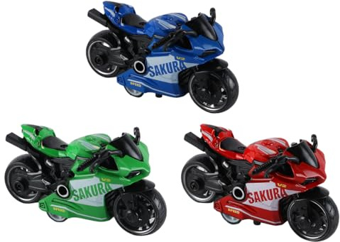 Gorise Jouet de moto à tirer, mini moto électrique, modèle de moto, jouet pour enfants, coffret cadeau rouge, bleu et vert