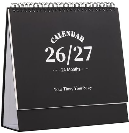 Desk Calendar 2026-2027, 2 Years Calendar Runs from Jan. 2026 until Dec 2027, Table Monthly Planner with Stickers for Home,Office,School Organization(L-Black,9.8 x 9.6)