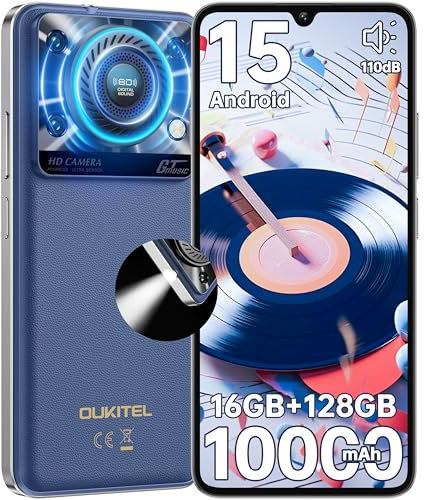 OUKITEL C60 Teléfono Móvil Libres Android 15-16GB+128GB/1TB Batería 10000mAh 6.88 Pantalla HD+ 90Hz Teléfonos Inteligentes 110db 120 LM Smartphone, 4G Dual SIM/Peso 298g/OTG/GPS/Fingerprint/Face ID