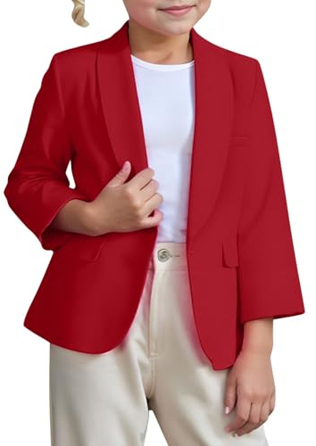 2025 - Veste de costume de couleur unie pour filles, petit costume décontracté pour enfants, manteaux d'équitation pour filles, Rouge, 7-8 ans