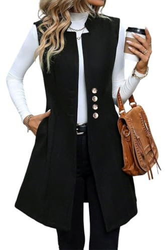 Onsoyours Donna Gilet Lungo Senza Maniche Gilet Cappotto Elegante Cardigan Giacca Retro Lavoro Lungo Cappotto Doppia Fila di Bottoni Blazer Vest