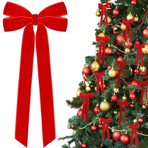 Fiocco di Velluto di Natale, 6 Fiocchi per Albero di Natale, Fiocchi Velluto Albero di Natale, per albero di Natale, confezioni regalo, ghirlande, matrimoni, feste, decorazioni per la casa (A)