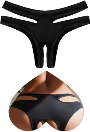 sunshinelady Women's Underwear Cut Out Sexy Bikini Panties Stretch String Hipster Boyshorts Plus Size Cheeky Briefs Black M