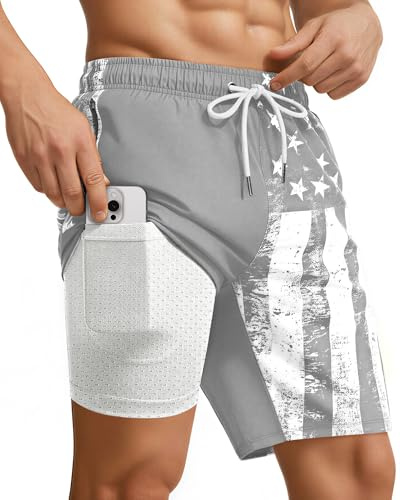 9 Inch Men Swim Trunks Compression Liner Quick Dry Male Swimwear Bikini Brief Swimsuit Bathing Suit Beach Board Surf Water Shorts Traje De Baño para Hombre Ropa Deportiva Chores Pantalonetas Shores