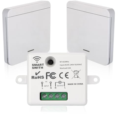 Dhqkqg Interruttore Senza Fili Set, Interruttore Senza Fili Della Luce 230V, Kit di Interru-ttore di Luci Wireless, Facile Installazione, parete per lampada interna, portata 50 m