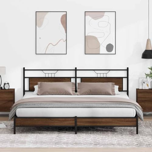 Bucmath Metallsäng brun ekutseende 193 x 201 cm, robust stålsängram med ribbotten, modern plattformssäng för sovrum, extra förvaringsutrymme, hållbara möbler