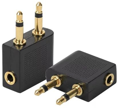 ZFRITP Adaptador Jack 3,5 Mm para auriculares de avión chapados en oro, 2 piezas doble Jack adaptadores Airline auricular Flight Headphone Adapter, Audio Jack Adapter convertidor de medios en vuelo