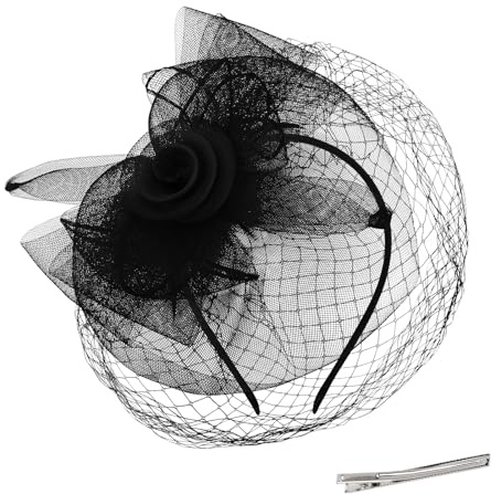 Amariver Black Fascinators Headband Vintage Mesh Flower Derby Hat for Women Tea Party Hat with Hair Clip for Derby, Wedding, and Formal Events Classic Hair Accessories for Women