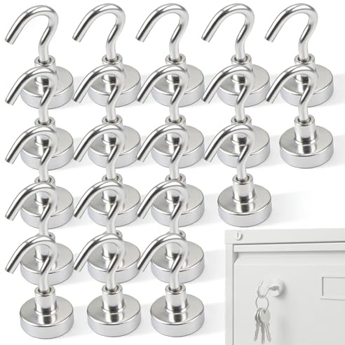 Zlokdraxy Ganchos Magnéticos Neodimio 20 Piezas, Resistentes 10kg, Ganchos Giratorios Sin Perforación para Colgar Artículos en Refrigerador, Microondas, Crucero y Más, Color Plateado