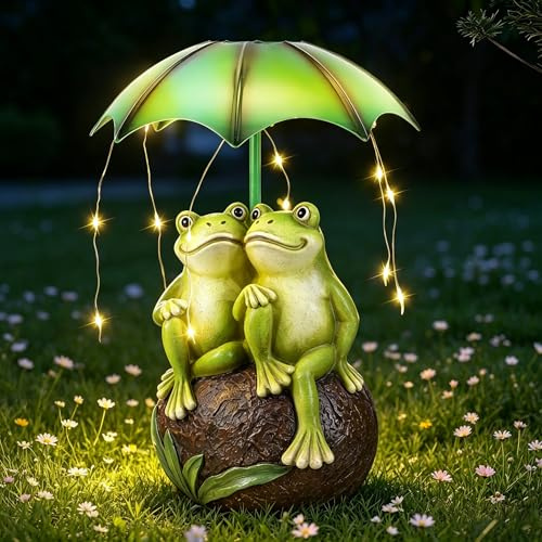 Solar Frosch Statue, Outdoor Solar Frosch Garten Dekoration, Gartendeko für Draußen Wetterfest mit LED Lichterkette, Figurch Ornament für Teich Rasen Balkon Terrasse Haus, Dekoration für Zuhause