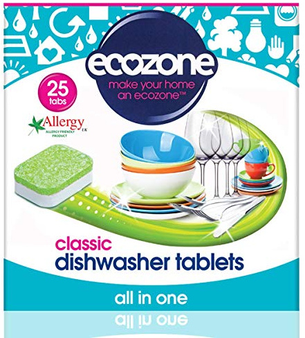 EcoZone Classic Dishwasher Tablets, Effective Cleaning Formula Cuts Through Grease & Grime, Natural Vegan & Non Toxic Tabs, Plant Based Plastic-Free, Leaves No Residue (Pack of 25 Capsules)