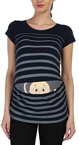 M.M.C. Mammaskjorta kortärmad dam med Guck-Guck-motiv – mammamode T-shirt för graviditeten, rynkfri från 95 % bomull, S till XL, svart, M