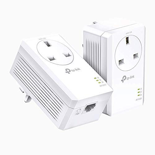 TP-Link TL-PA7017P KIT 1-Port Gigabit Passthrough Powerline Starter Kit, Data transfer speed Up To 1000 Mbps, Ideal for HD/3D/4K video streaming UK Plug (Renewed)