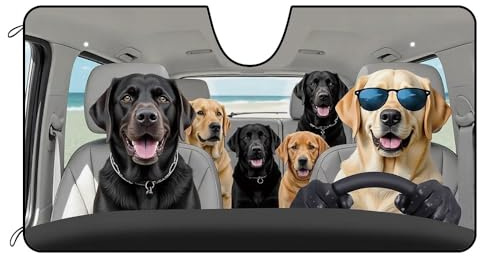 BAGEYOU Car Front Windshield Sunshade Golden Retriever and Labrador Dogs Decor Vehicle Sun Shade Visor UV Ray Reflector Sun Protector, Keep Vehicle Cool, 51 x 26.8