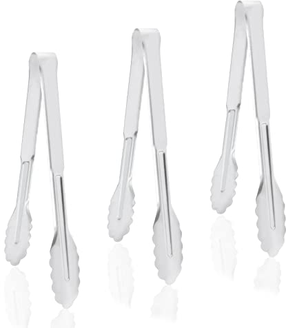 TACYKIBD - Set di 3 pinze da cucina in acciaio inox, 12, resistenti al calore, per cucinare, arrostire, grigliare, insalata, gelato, pasta