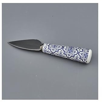 ARTE DEGLI ARGENTI BOMBONIERA NOZZE MATRIMONIO COLTELLO FORMAGGIO GRANA PARMIGIANO Cm.13 MANICO in PORCELLANA DECORO MAIOLICA LAMA in METALLO 1317015