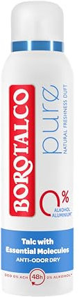 Borotalco Pure Natural - Bodyspray – 48 Stunden Wirksamkeit – Talc with Essential Molecules- Formel gegen Schweiß und Gerüche - 0% Aluminiumsalze (ACH) - 0% Alkohol
