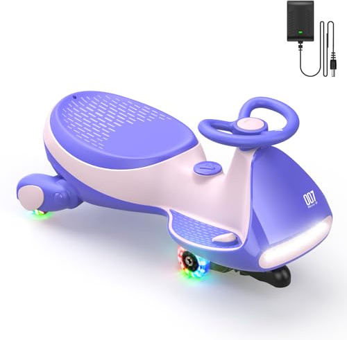 FanttikRide N7 Classic Electric Wiggle Car with Pedal, Rechargeable Battery, Ride on Toys, Swing Car, 2 Speeds, Anti-Rollover, Flashing Light Wheels, Bluetooth, Ages 3+, 150 Lbs, Pink