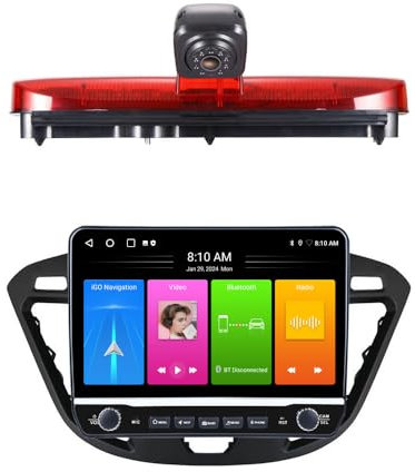 Navegador GPS con pantalla táctil, navegador por satélite, mapas, autoradio con CarPlay y Android + luz de freno HD, cámara de marcha atrás, sistema de aparcamiento compatible con Ford Transit Connect