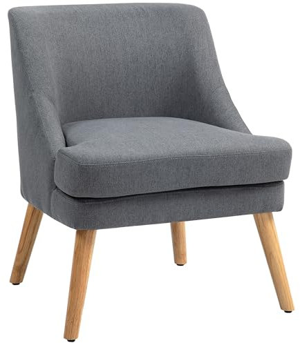 HOMCOM Sessel Loungesessel mit Leinenoptik, Armlehne, Gepolstert Relaxsessel mit Holzbeine, für Wohnzimmer, Schlafzimmer, Dunkelgrau