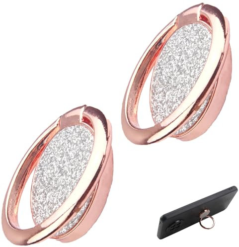 2 Piezas Anillo Movil - Soporte de Anillo para Teléfono Móvil con Rotación de 360° - Agarre Universal y Duradero para Smartphone - Plata Brillante (Rosa)