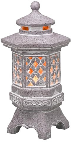 TERESA'S COLLECTIONS Gartendeko für Draußen Japanische Steinlaterne Pagode Statue Solarleuchte Kunstharz Gartenfigur Zen Gartendeko für Außen Terrasse Hof Geschenke für Frauen 21cm