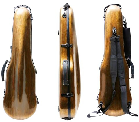 yinfente Étui pour violon 4/4 en fibre de carbone avec coque rigide et sangle arrière, sac de rangement externe, hygromètre, deux supports pour archet (marron)