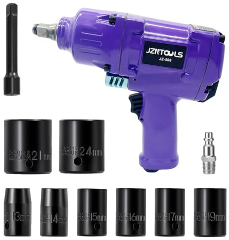 JZNTOOLS 1/2-Inch Aluminum Air Impact Wrench - High Torque 1450 ft-lbs - Heavy Duty Twin Hammer，8-Piece CR-V Steel Impact Socket Set ，Heavy Duty Pneumatic Impact Wrenches for Automotive Repair