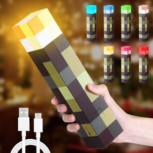 Fouvin Lampada da Parete Torcia 28cm 7 Colori, Lampada Notturna Ricaricabile USB, Lampada da Comodino, Montaggio a Parete/Mano, Ideale per Bambini Cameretta, Soggiorno e Studio, Regalo Creativo