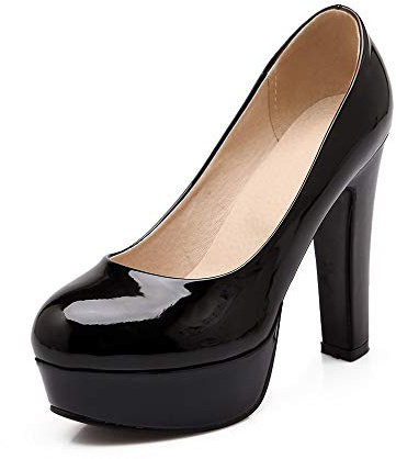 Escarpins tendance à bout rond pour femme - Talon super haut de 12 cm - Confortable - Marche facile - Plate-forme de 3 cm - Escarpins de soirée pour femme - Grande taille z99-10s, Noir , 47 EU