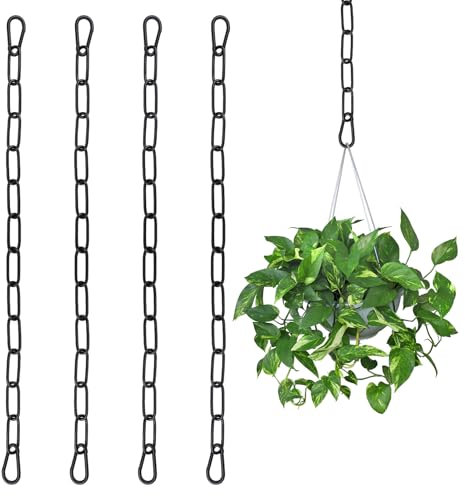 Lot de 4 Chaîne de Chaise Suspendue 60CM 4MM Charge Maximale de 150KG Chaîne Avec Deux Mousquetons Réglable Étanche pour Fixation de Suspension, Plantes Suspendues, Chaise Suspendue Exterieur (Noir)