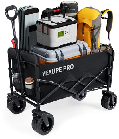 YEAUPE PRO Carro Plegable con Ruedas Grandes 200KG– Carro Playa, Jardín y Supermercado | Carrito Transporte Plegable Todoterreno, Asa Telescópica