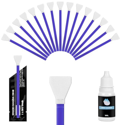 AYESY Set Pulizia del Sensore per Full Frame, 15 Pezzi Kit di Pulizia del Sensore con 10ml di Sensore Liquido, 24mm Swab in Microfibra per pulizia di Obiettivi, Filtri, Fotocamera Lenti, Cellulari