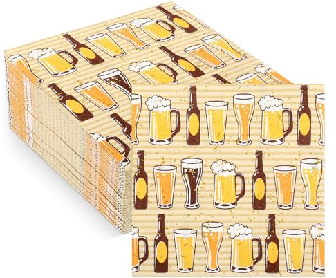 Honoson 100 Pcs Cheers & Beers Print Paper Napkins 2 Ply Disposable Cheers & Beers Napkins for Birthday, Bachelorette, Bar Party Supplies (Straight)