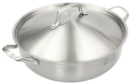 304 Stainless Steel Wok 30cm Frying Pan with Steaming Rack, Lid and Handles Hot Pot for Induction Stoves, Gas Stoves, Electric Stoves, Halogen Stoves, Glass Stoves, Silver