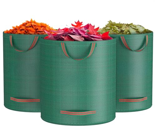 Bolsas de Jardín, Sacos para Escombros 300L x 3, Reutilizables con 4 Asas, Gran Capacidad y Durabilidad​ Bolsa Basura Impermeables para Hojas, Residuos, Compost, Basura de Jardín, PP Alta Resistencia​