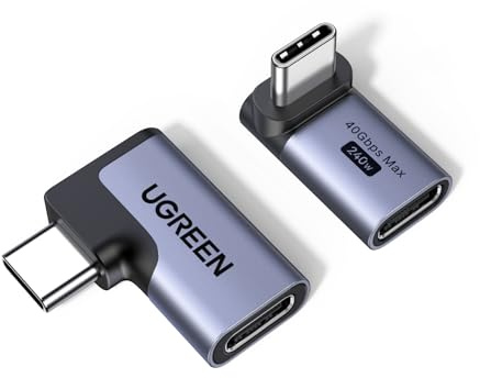 UGREEN 40Gbps Right Angle USB C Adapter Combo, 2-Pack 90 Degree USB-C Adapter Compatible with MacBook Pro/Air, Steam Deck, Switch, ROG Ally, Thunderbolt 4, iPhone 16/17, iPad