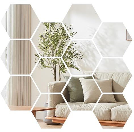 QESSUVNC 12 Pieces Mirror Self-Adhesive Acrylic Sheets, Flexible Non-Glass Mirror Tiles for Home Wall Decor